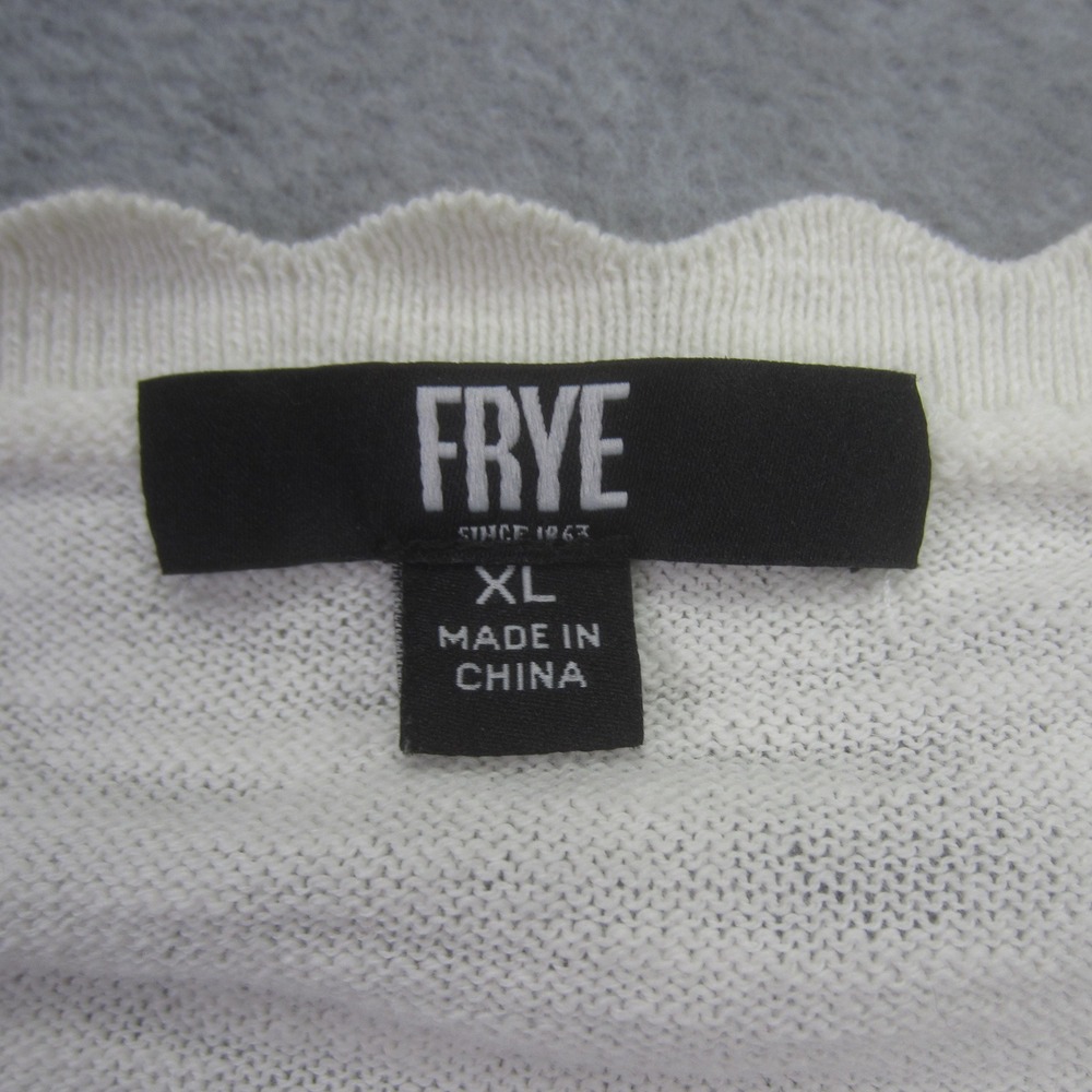 FRYE Sweater Womens‎ XL White Pointelle Scalloped V Neck Button Front Cardigan - Picture 7 of 16